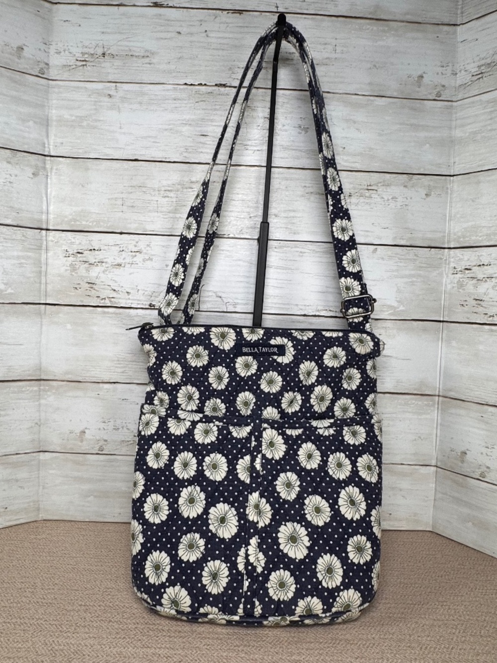 Bella Taylor Dotted Daisy Navy Hipster Crossbody Bag